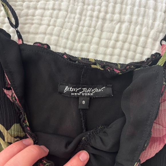 Betsy Johnson Vintage 100% silk rose printed slip dress siz 8 asymmetrical hem - Picture 8 of 10